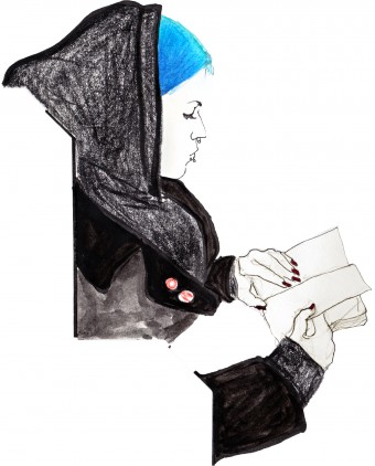 Blue hair, red nails