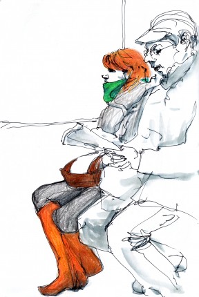Red hair, green scarf, copper boots