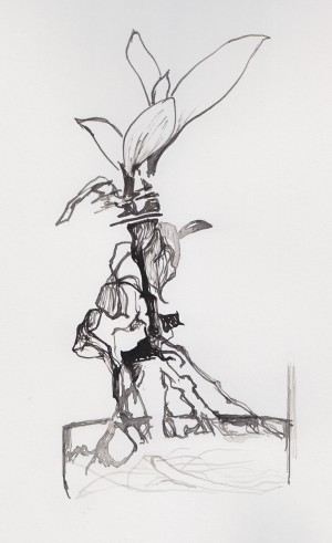 Ink with reed pen.