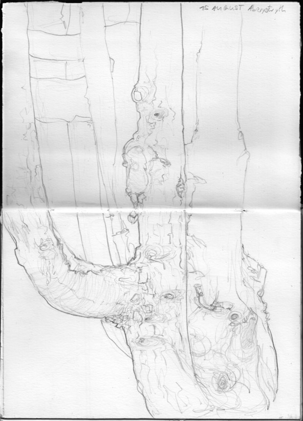 First drawing in the second travel sketchbook, this one hand bound and quite small, only about 17 x 12 cm.