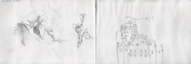 I made a walk up the cliffs - the drawing on the right was made from not very high up, the watercolor below as I had climbed a bit higher.