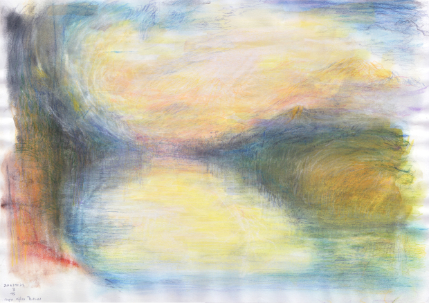 Study after Turner 1 (watercolour, pastells, and coloured pencil on paper).